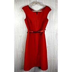 Tory Burch Red Cap-Sleeve Midi Dress with Slim Belt